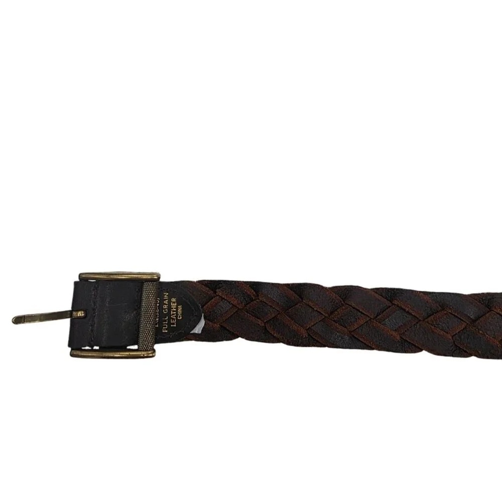 Brown Braided Leather Belt With Solid Brass Buckle LG (38-40) Full Grain Leather